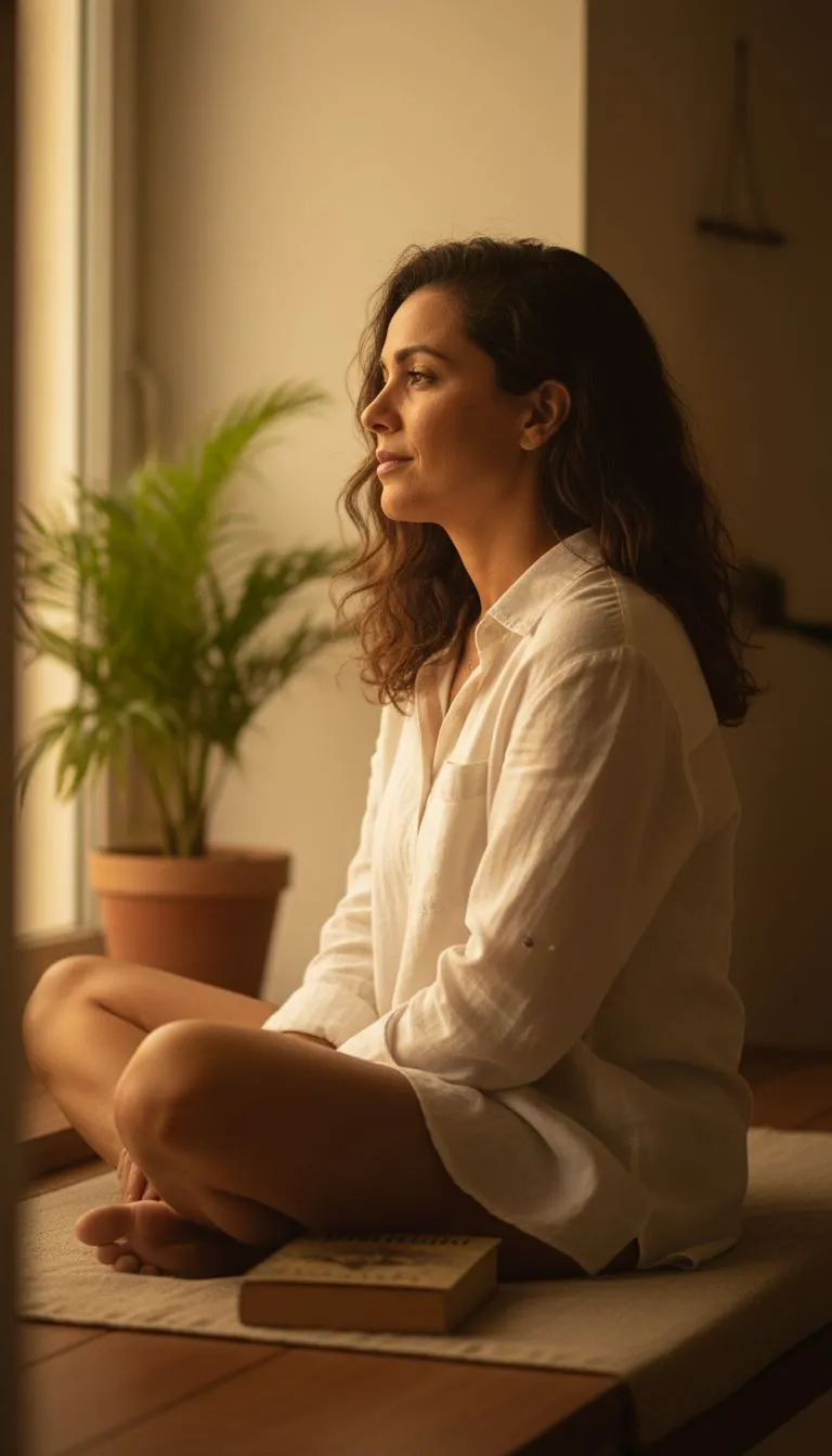 Mulher em momento de paz e reflexão